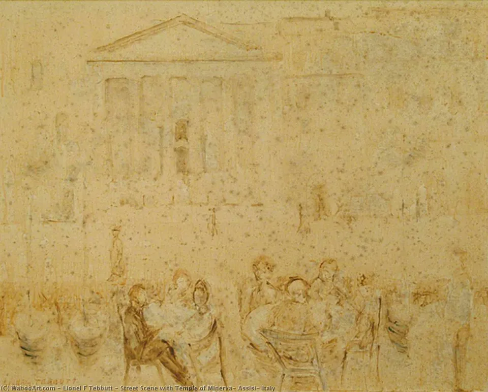 Street Scene With Temple Of Minerva, Assisi, Italy — Lionel F Tebbutt