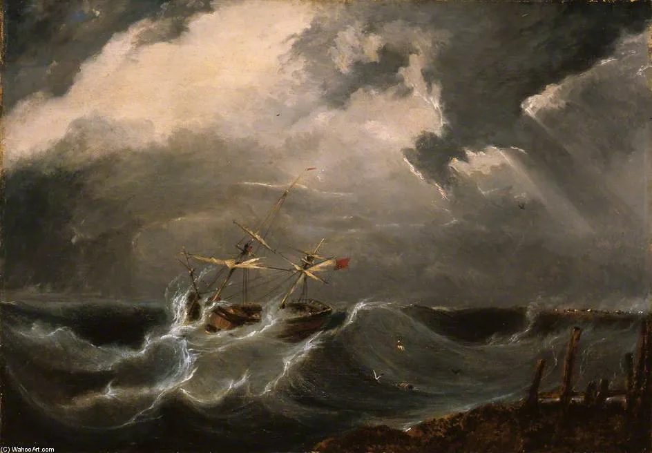 Saving The Crew Of The Brig 'leipzig', Wrecked On Yarmouth Bar — Francois Louis Thomas Francia