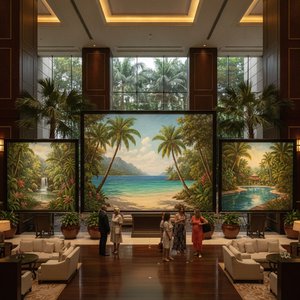 Premium Tropical Landscape Artworks: Large-Format Oil Reproductions for Grand Hospitality and Hotel Interiors