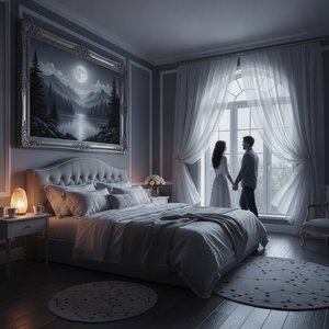 Moonlit Magic: Elevate Your Newlywed Sanctuary with the Timeless Allure of Night Landscape Art