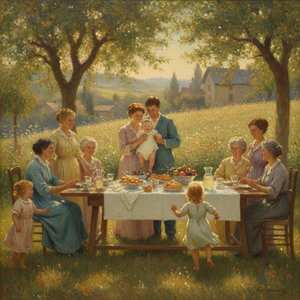 Eternal Bonds in Dappled Light: Capturing the Tender Warmth of Family Gatherings in Impressionist Masterpieces