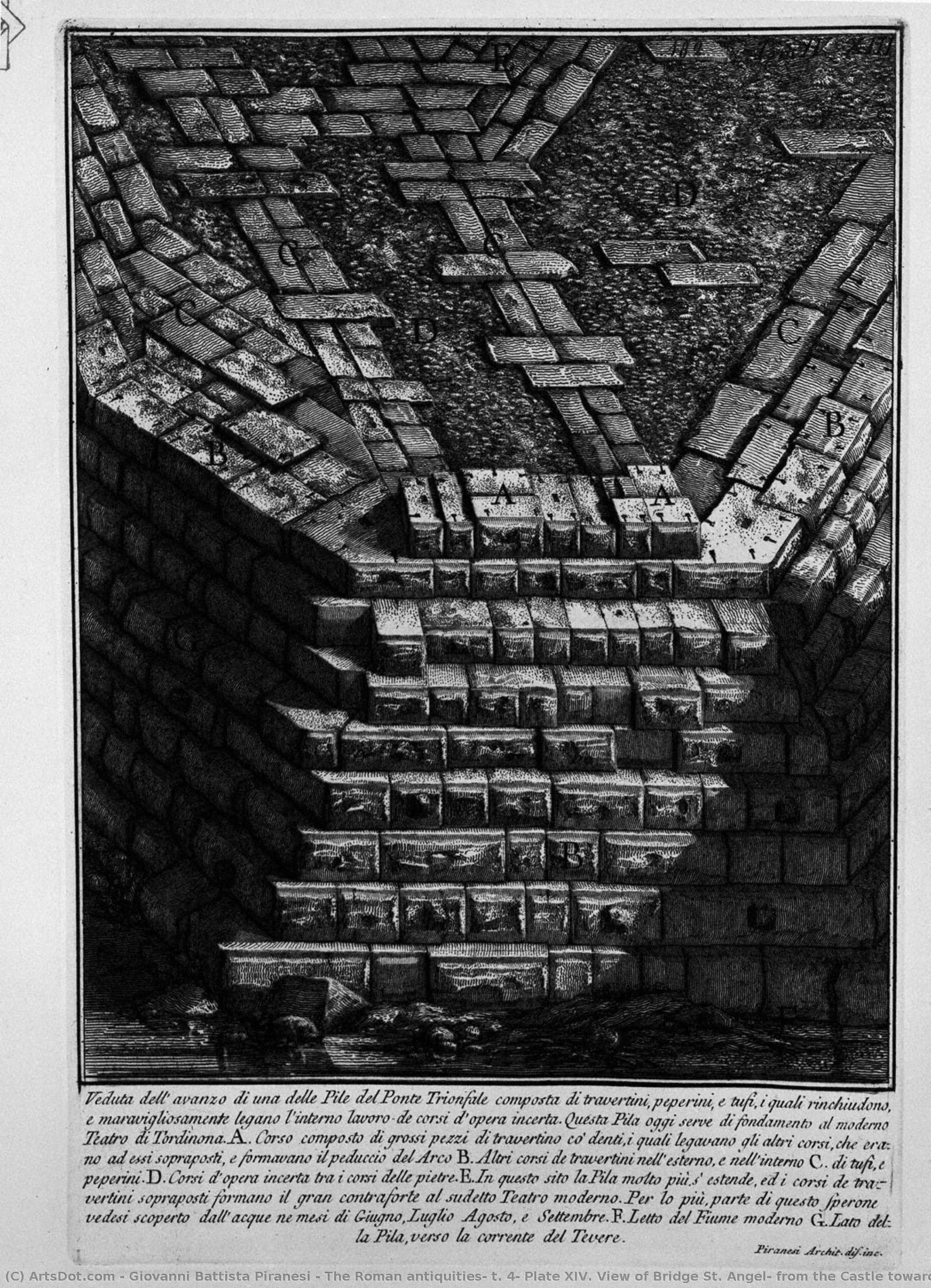 The Roman Antiquities, T. 4, Plate Xiv. View Of Bridge St. Angel, From The Castle Towards The Road Of Banks. — Giovanni Battista Piranesi