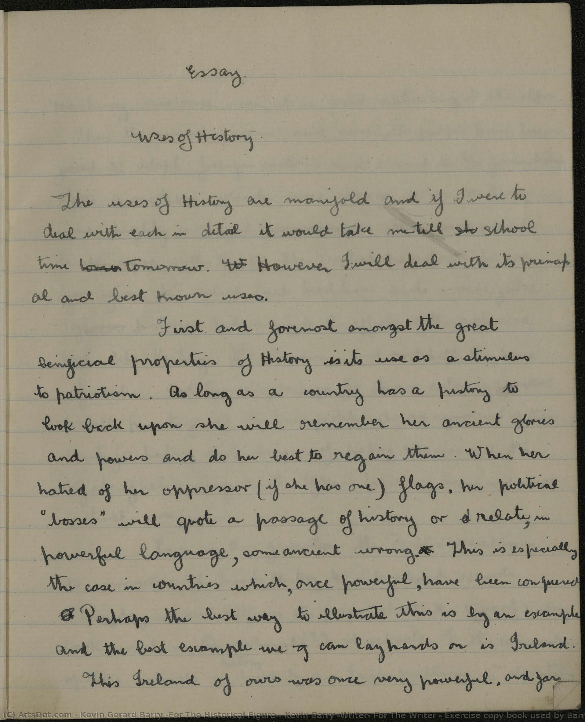 Exercise Copy Book Used By Barry Covering A Range Of Subjects, Including An Essay Titled — Kevin Barry