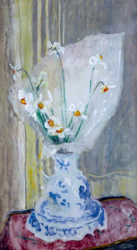 Pheasant's Eye Narcissus In A Blue And White Vase — Margaret Thomas