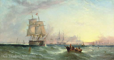 Fishing Boats Off A Dutch Coast — William Calcott Knell