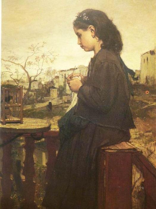 Girl Knitting On The Balcony, Montmartre — Jacob Henricus Maris