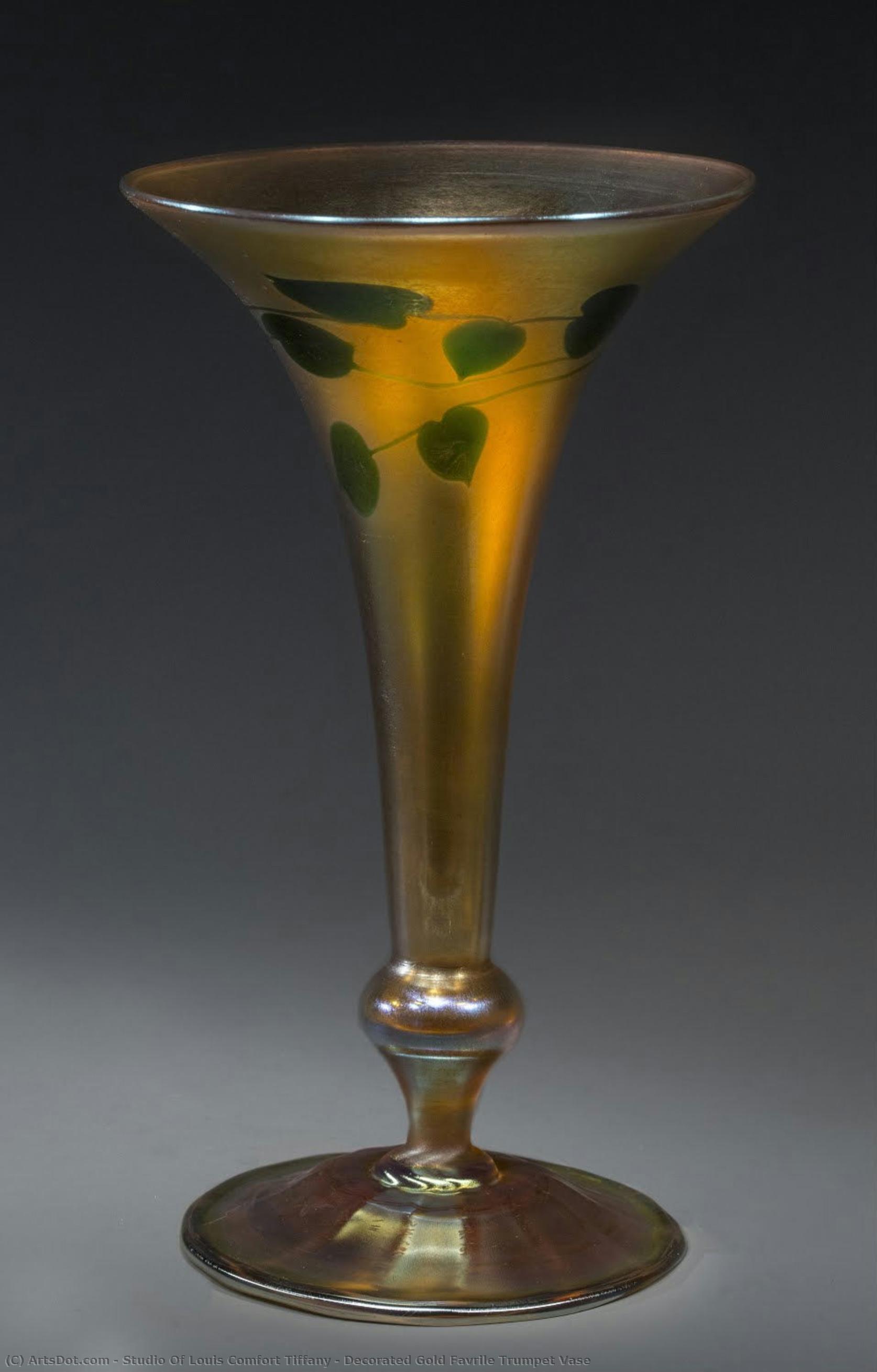Decorated Gold Favrile Trumpet Vase — Studio Of Louis Comfort Tiffany
