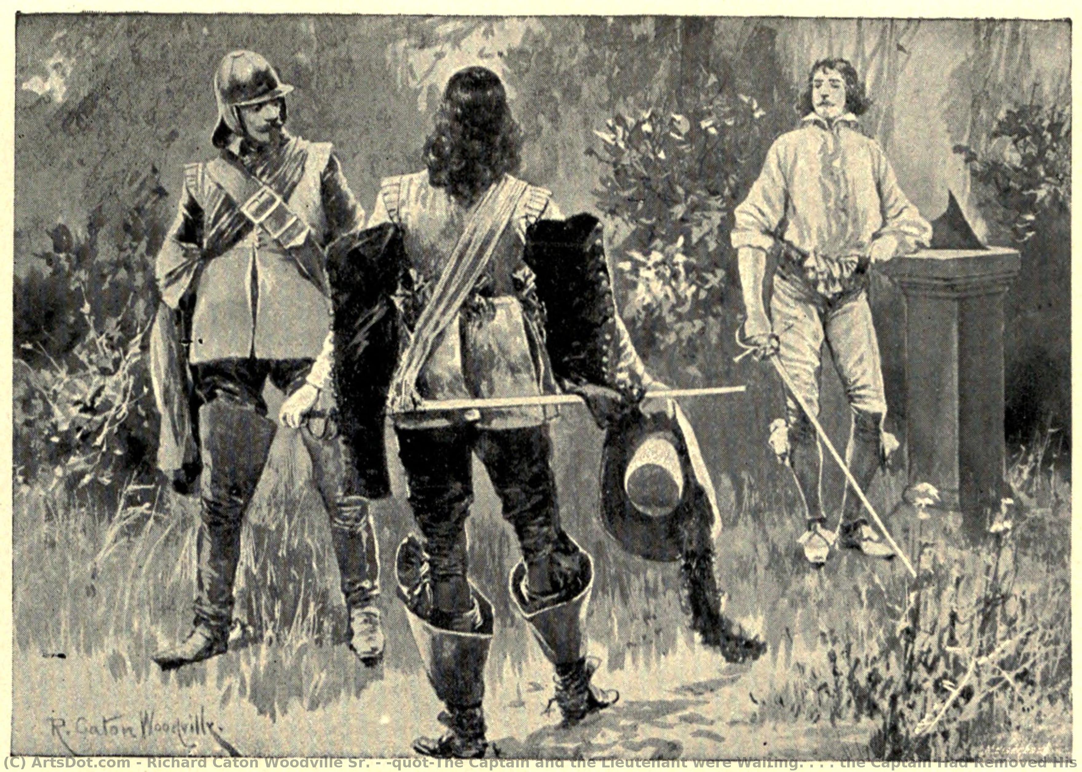 "the Captain And The Lieutenant Were Waiting. . . . The Captain Had Removed His Doublet, And Stood Leaning Against The Sun-dial" — Richard Caton Woodville
