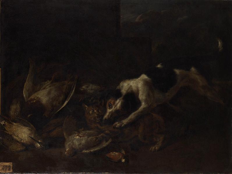 Chien Et Chat Se Disputant (titre Actuel) Paysage Et Animaux (titre Ancien) — Nicasius Bernaerts