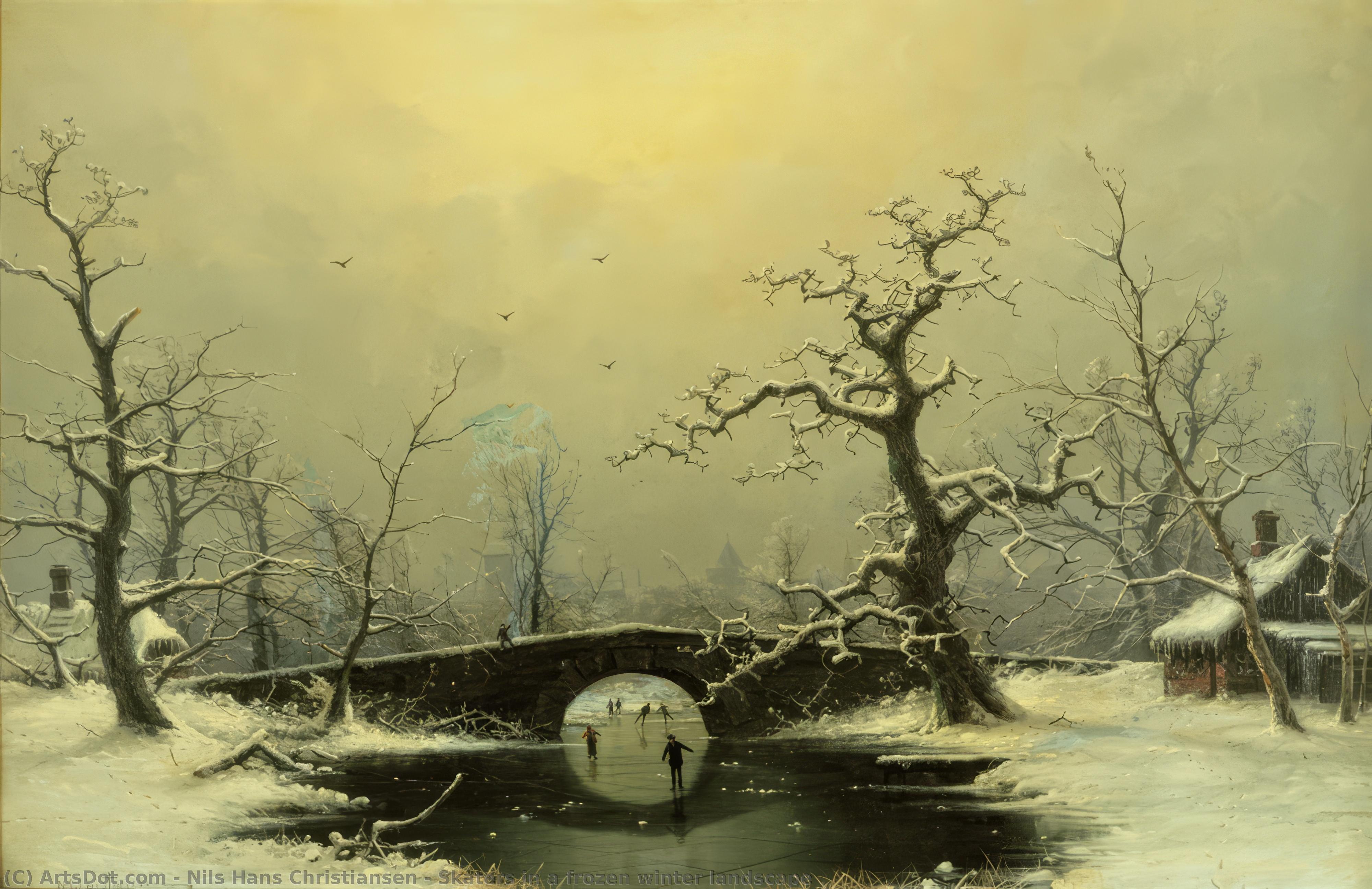 Skaters In A Frozen Winter Landscape — Nils Hans Christiansen