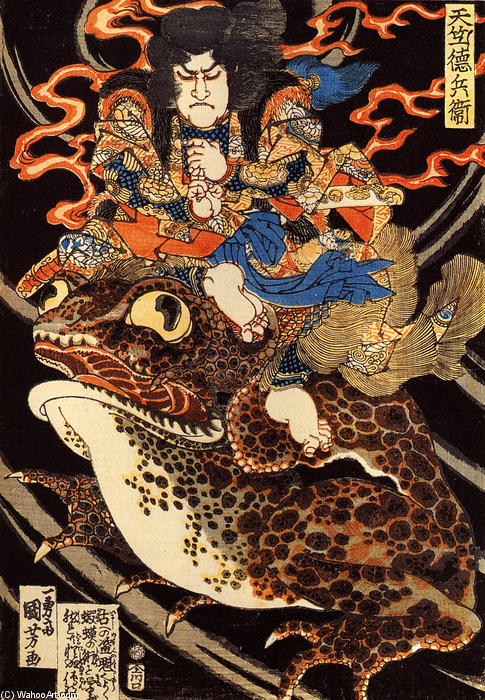 Tenjiku Tokubei Riding A Giant Toadn — Utagawa Kuniyoshi