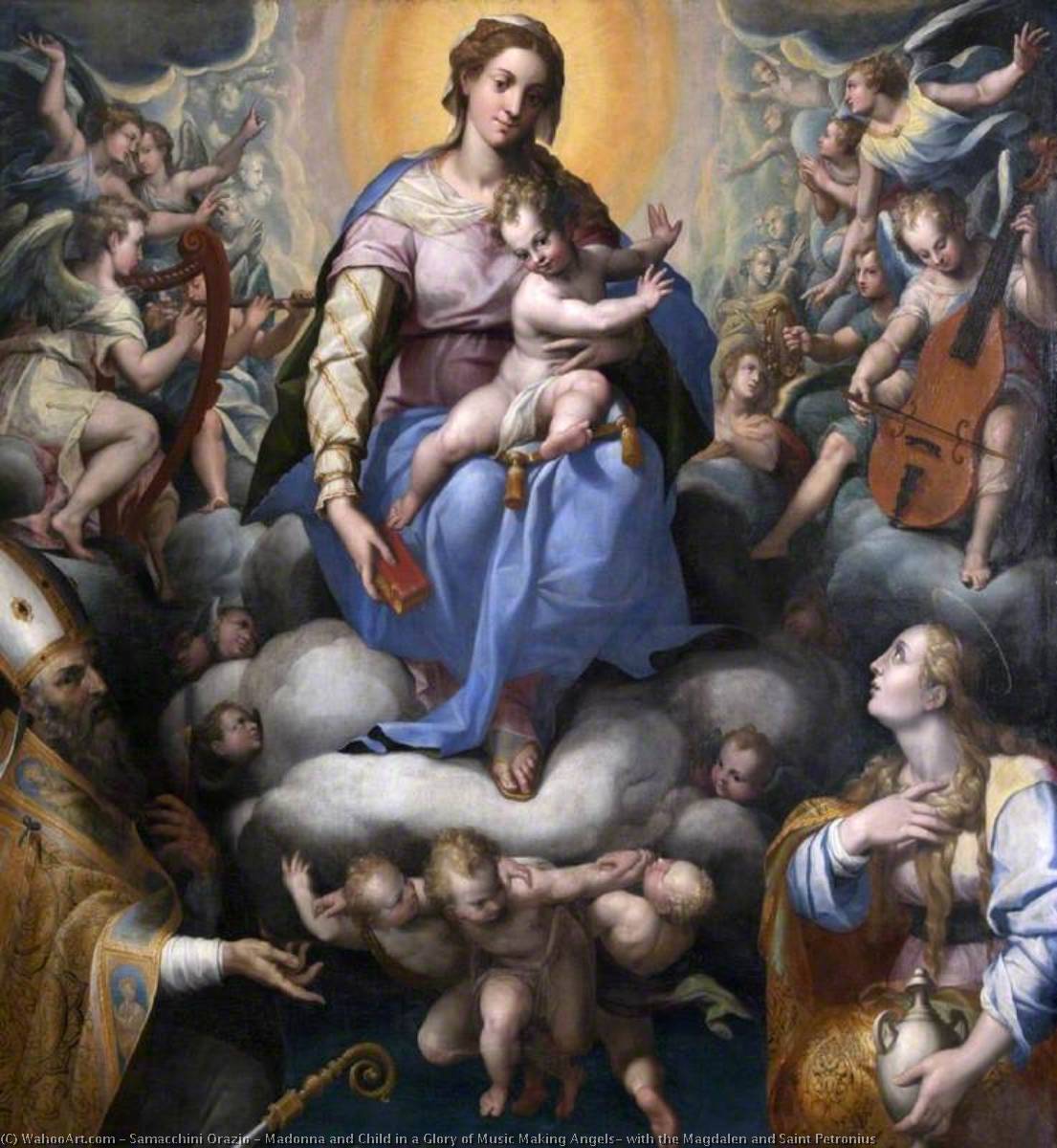 Madonna And Child In A Glory Of Music Making Angels, With The Magdalen And Saint Petronius — Orazio Samacchini