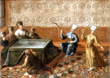 Figures Gathered Round A Kursi With A Musician And A Dancer Performing Before Them — Jean Baptiste Vanmour