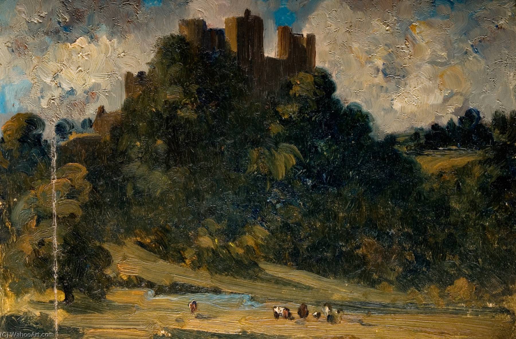 Keep On A Mound, With River And Cows — Joseph Alfonso Toft