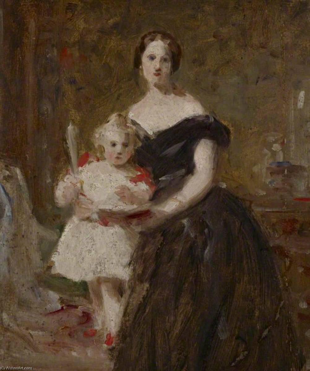 Portrait Study Of A Lady And A Child In An Interior — Daniel Macnee