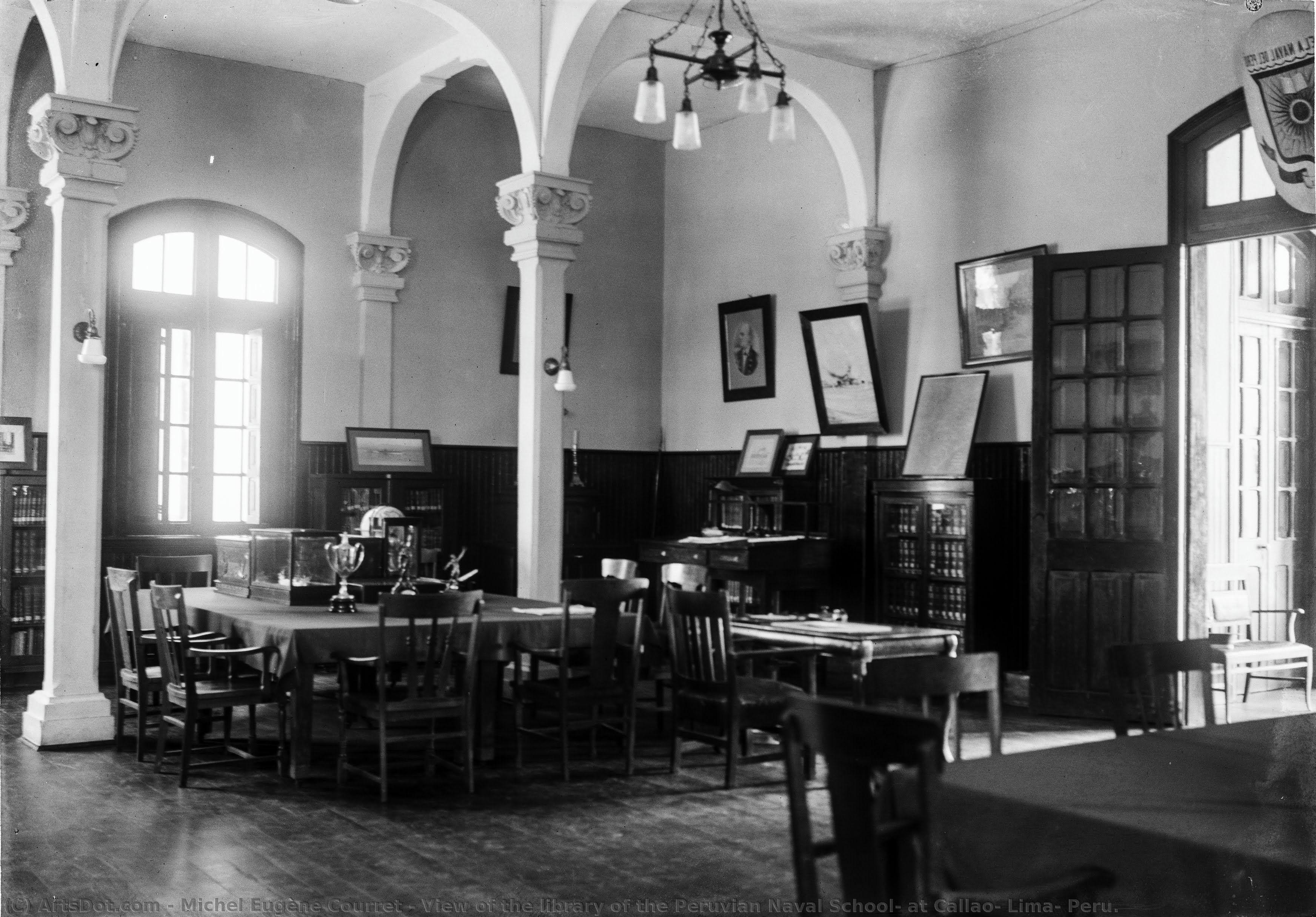 View Of The Library Of The Peruvian Naval School, At Callao, Lima, Peru. — Michel Eugène Courret