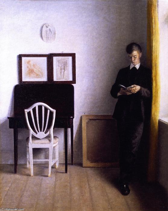 Interior Wit A Young Man Reading — Vilhelm Hammershøi