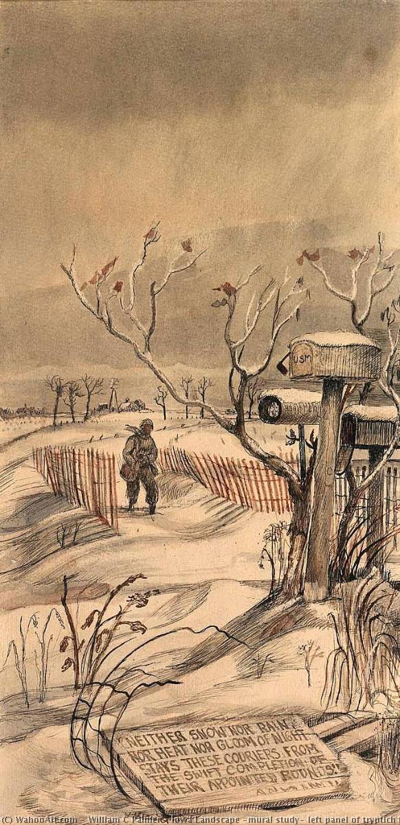 Iowa Landscape (mural Study, Left Panel Of Tryptich For Monticello, Iowa Post Office) — William C Palmer