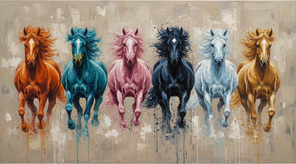 Chromatic Gallop: A Monumental Symphony Of Rhythmic Motion And Expressive Impasto — Laurent Delcourt