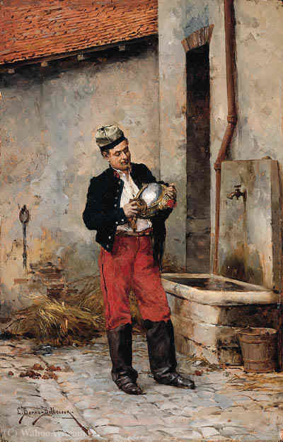 A French Cuirassier Polishing His Helmet — Etienne Prosper Berne Bellecour