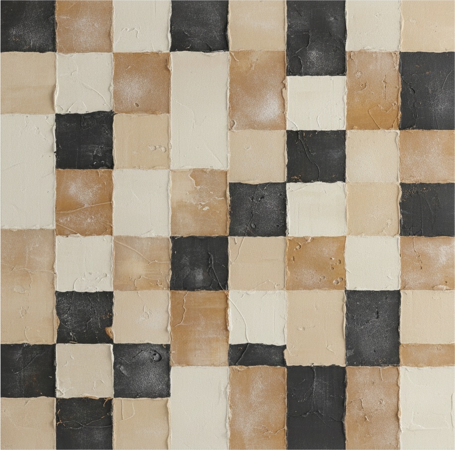 Fragmentierte Echos Von Ocker Und Holzkohle In Einem Meditativen Mosaik-monolithen — Laurent Fabre