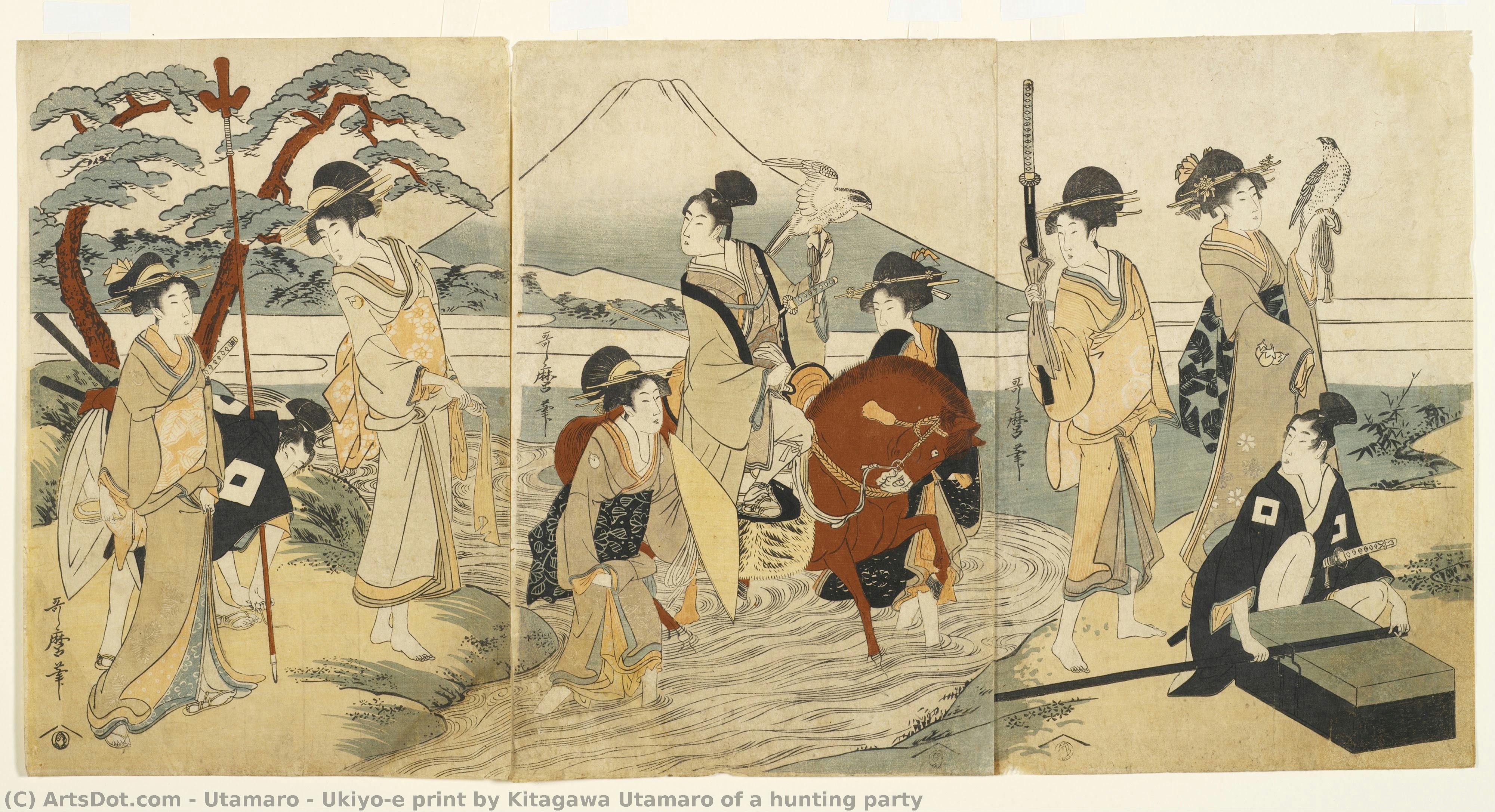 Ukiyo-e Print By Kitagawa Utamaro Of A Hunting Party — Kitagawa Utamaro