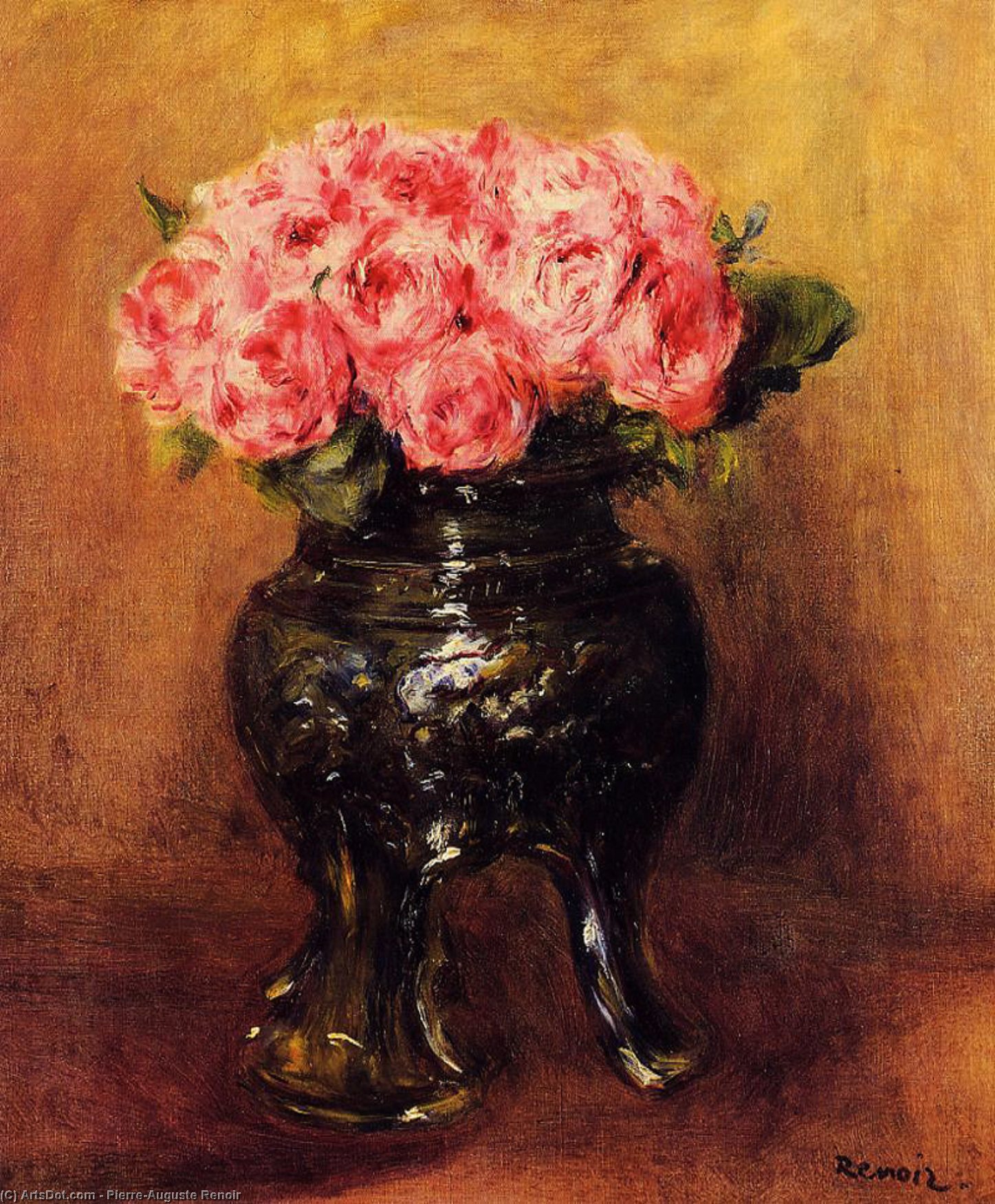 Roses In A China Vase — Pierre-auguste Renoir