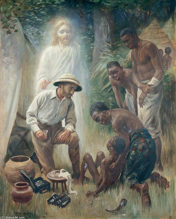 A Medical Missionary Attending To A Sick African — Harold Copping