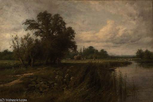 Haymaking On The Arun Near Fittleworth, Sussex — Henry John Kinnaird