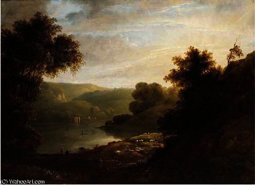 Figures By A Lake At Dusk — Anthony Vandyke Copley Fielding