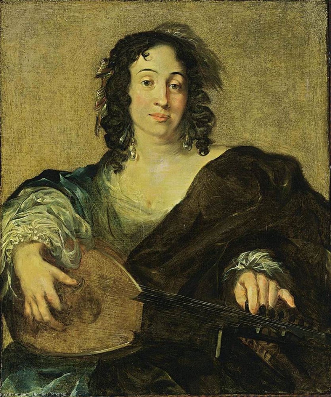A Young Woman Tuning A Lute — Nicolaes Pietersz Berchem