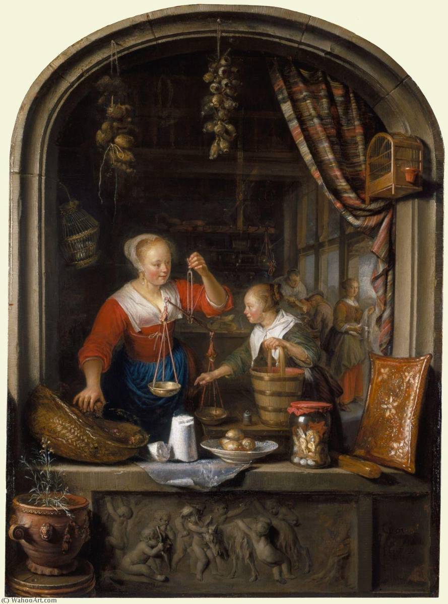 The Grocer's Shop A Woman Selling Grapes — Gerrit Dou