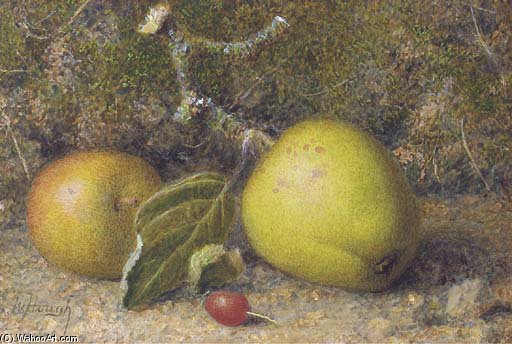 Still-life Of Apples On A Mossy Bank With A Rosehip — William Hough