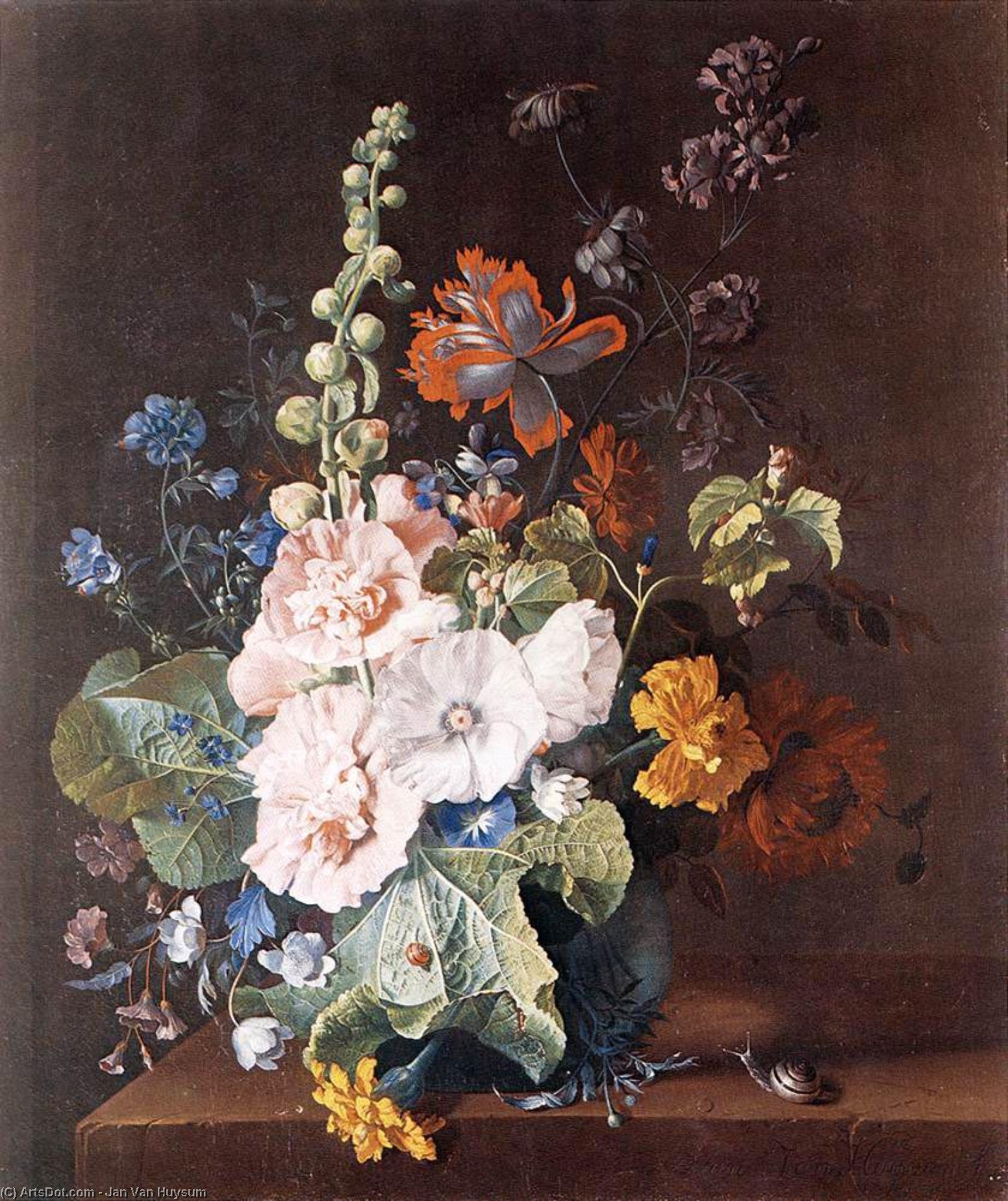 Holycocks And Other Flowers In A Vase — Jan Van Huysum