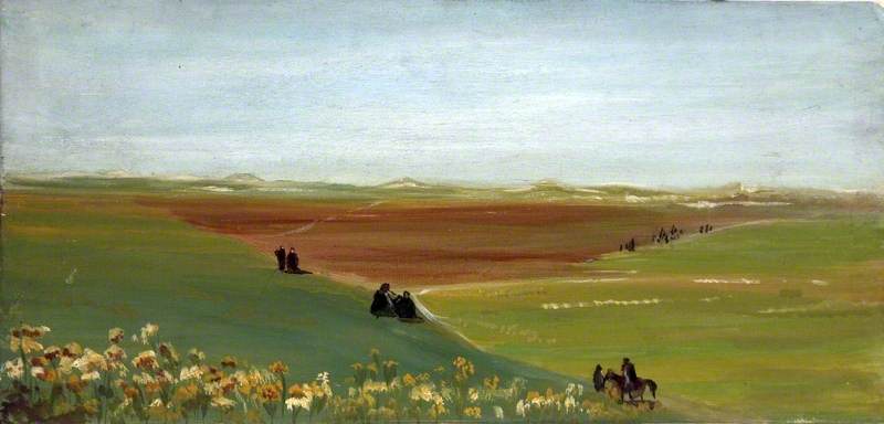 Landscape With Fields, Flowers And Figures — Caroline Emily Gray Hill