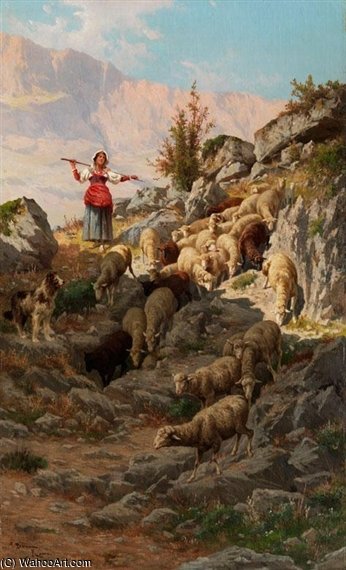 Junge Italienische Schäferin Mit Ihrer Herde Im Apennin-gebirge — Pietro Barucci