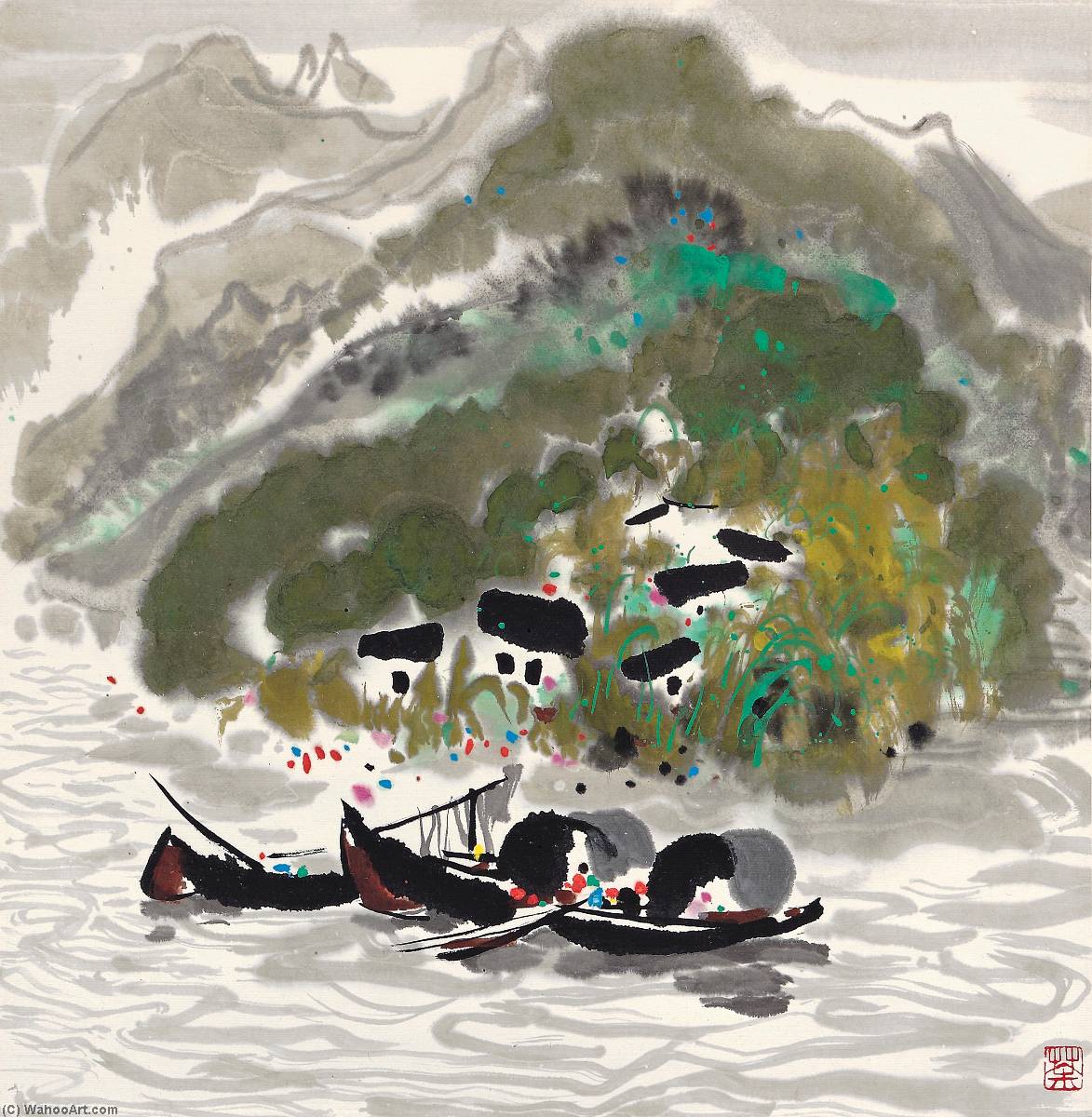 A Family By The Gorge — Wu Guanzhong
