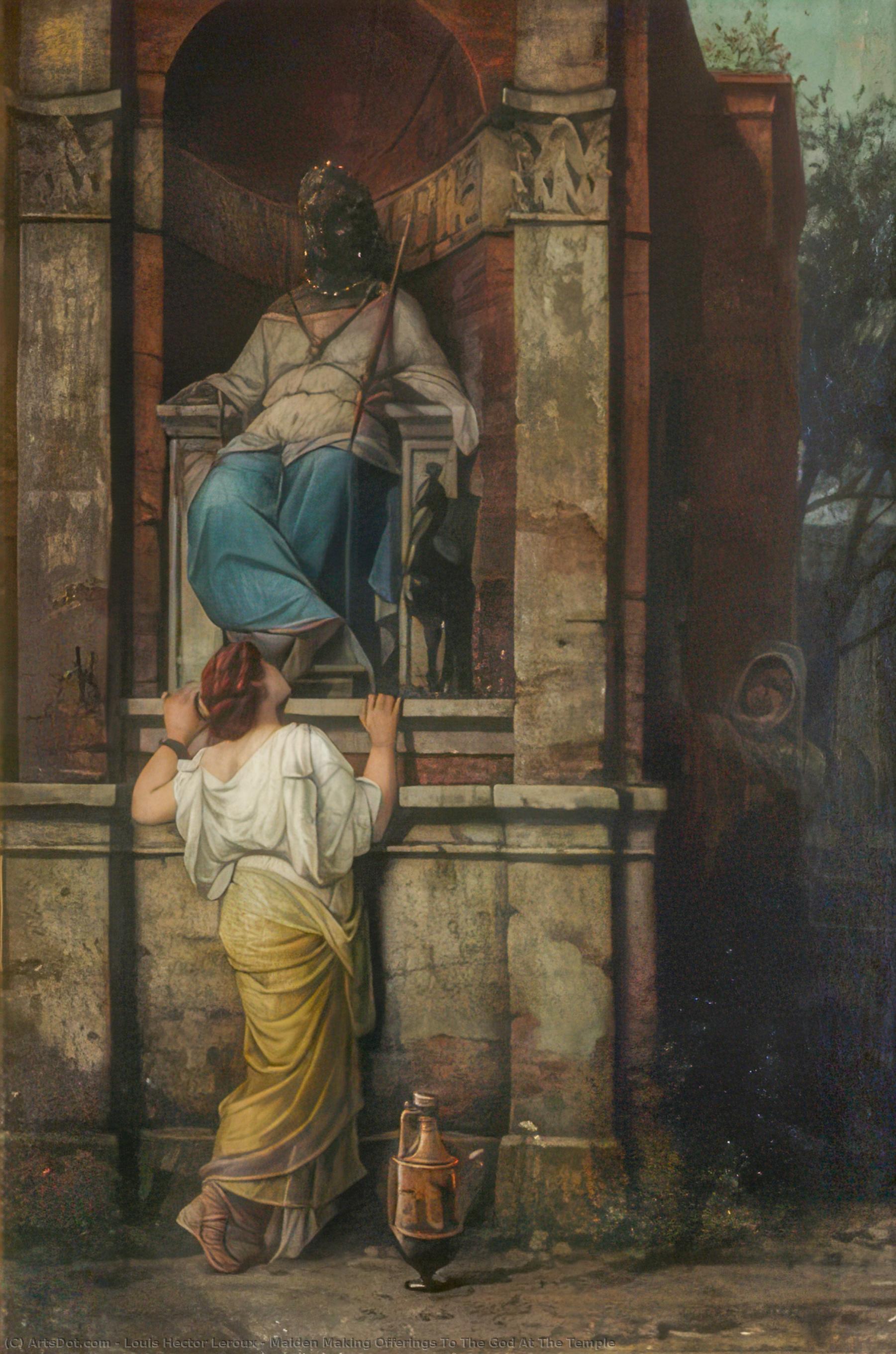 Maiden Making Offerings To The God At The Temple — Louis Hector Leroux