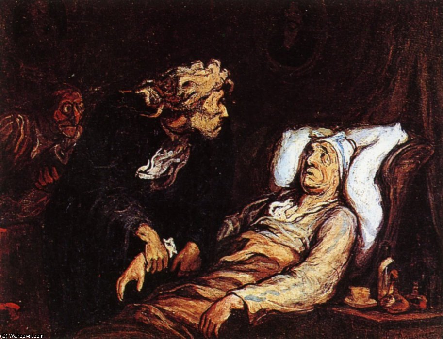 Le Malade Imaginaire, Huile Sur Panneau The Hypochondriac, Oils On Panel — Honoré Daumier