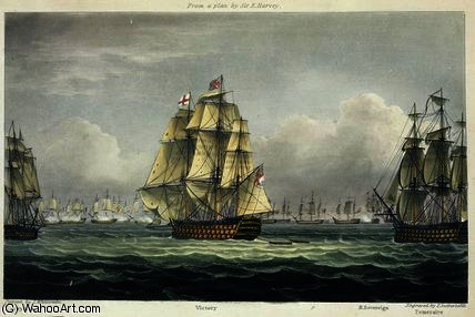 Hms Victory Sailing For The French Line Flanked — トーマス・ウィトコム