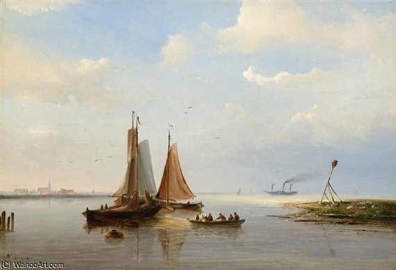 Three Boats By A Rivermouth — Nicolaas Riegen