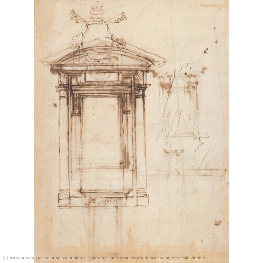 Design For Laurentian Library Doors And An External Window — Michelangelo Morlaiter