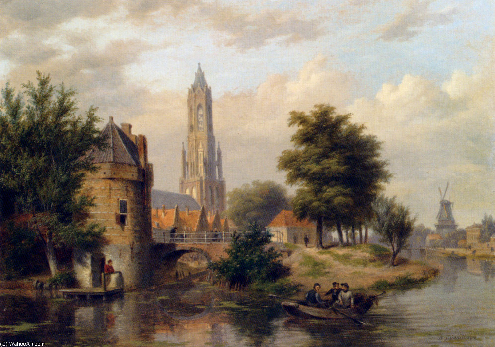 View Of A Riverside Dutch Town — Bartholomeus Johannes Van Hove
