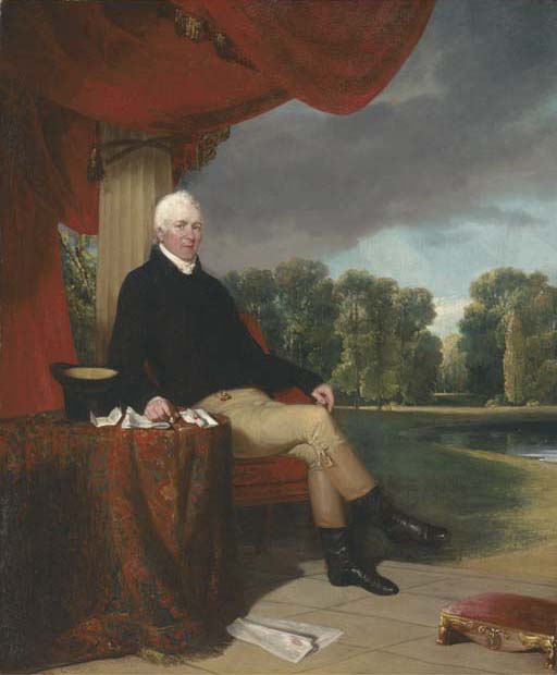 Portrait Of James Campbell Of Hampton Court House, Seated Full-length, In A Black Jacket And Cream Breeches — William Collins