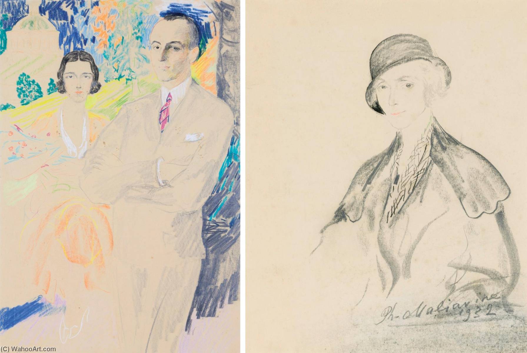 Two Portraits Depicting Their Royal Highnesses Prince Paul Of Yugoslavia (1893 1976) And Princess Olga Of Greece And Denmark (1903 1997) — Filipp Andreevich Maliavin