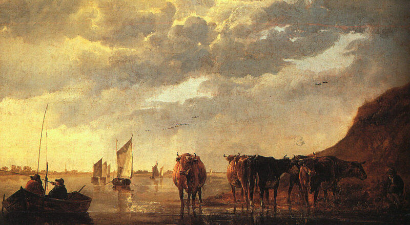 Herdsman With Cows By A River — アエルベルト・ヤコブスゾーン・カイプ