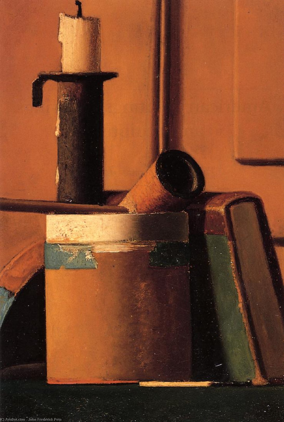 Still Life With Candlestick, Pipe And Book — Džon Frederik Peto