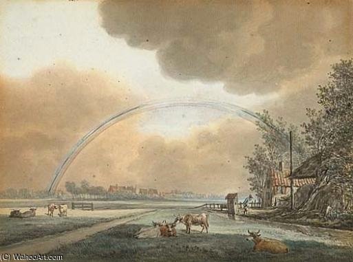 Landscape With A Rainbow Over A Farmhouse And Distant Village — Vincent I Laurensz Van Der Vinne