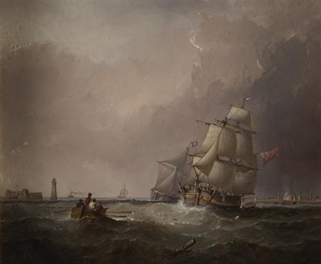 Sailing Ship In Full Sail Off Mersey Harbour — Samuel Walters
