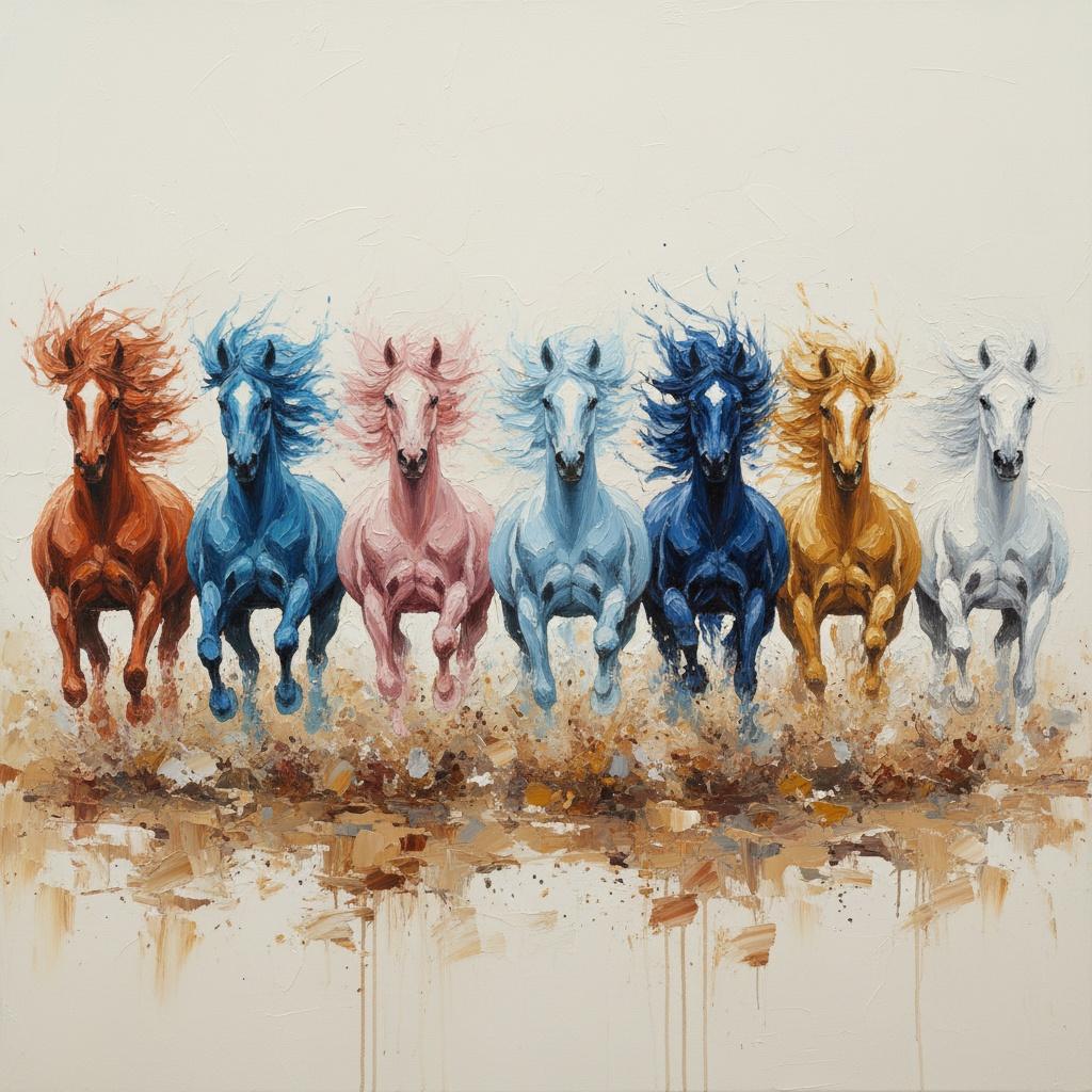 Rhythmic Gallop In Spectrum: A Spontaneous Symphony Of Seven Energetic Equine Forms — Christian Noiret